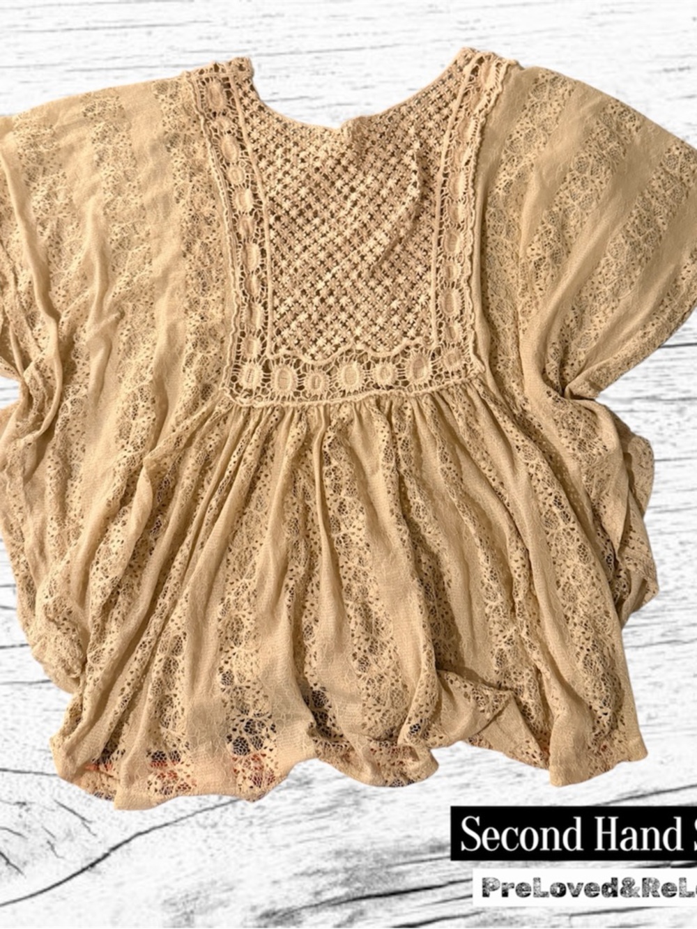 Cato Lace Crochet Peasant Blouse - Beige